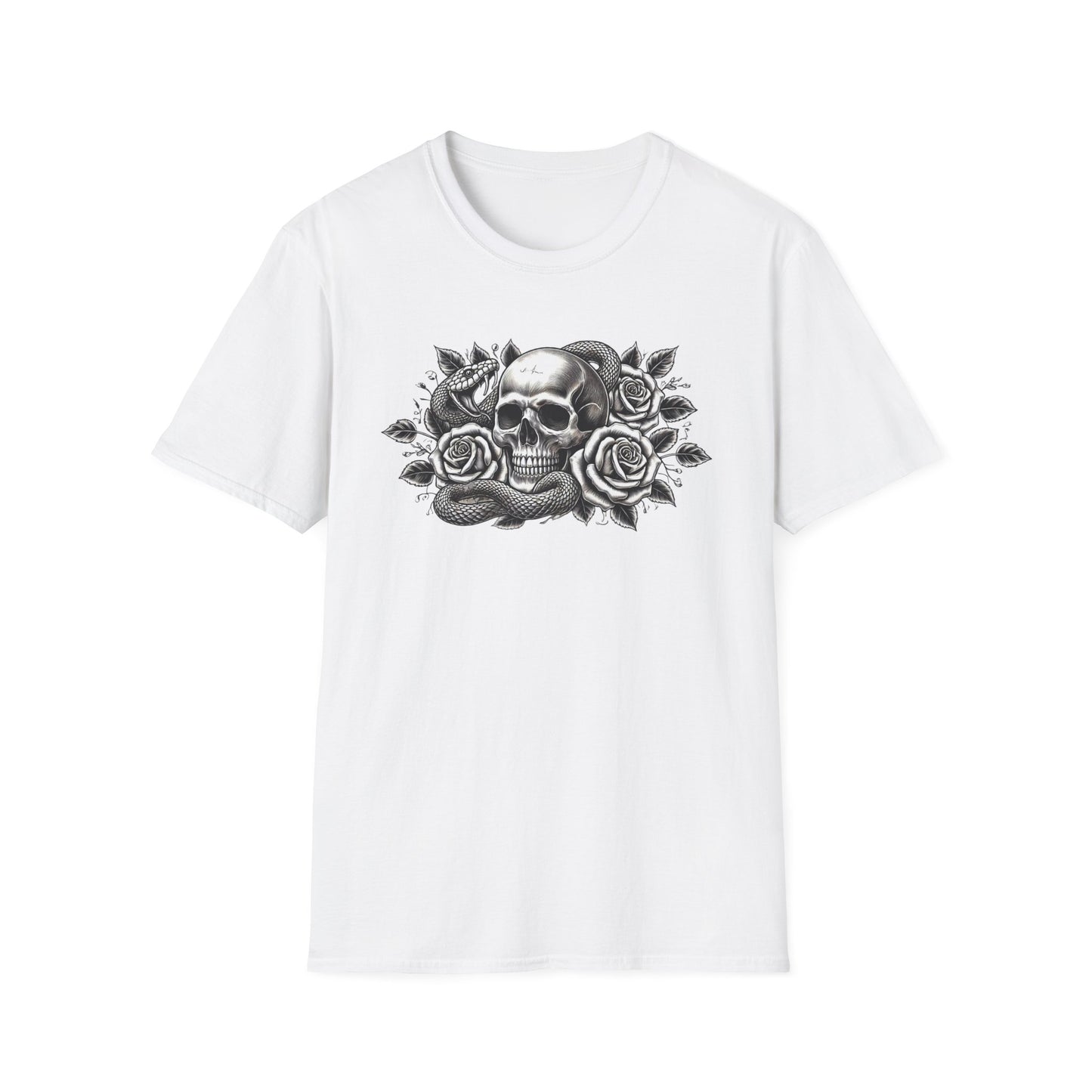 Gothic Skull Rose & Snake Unisex Softstyle T-Shirt
