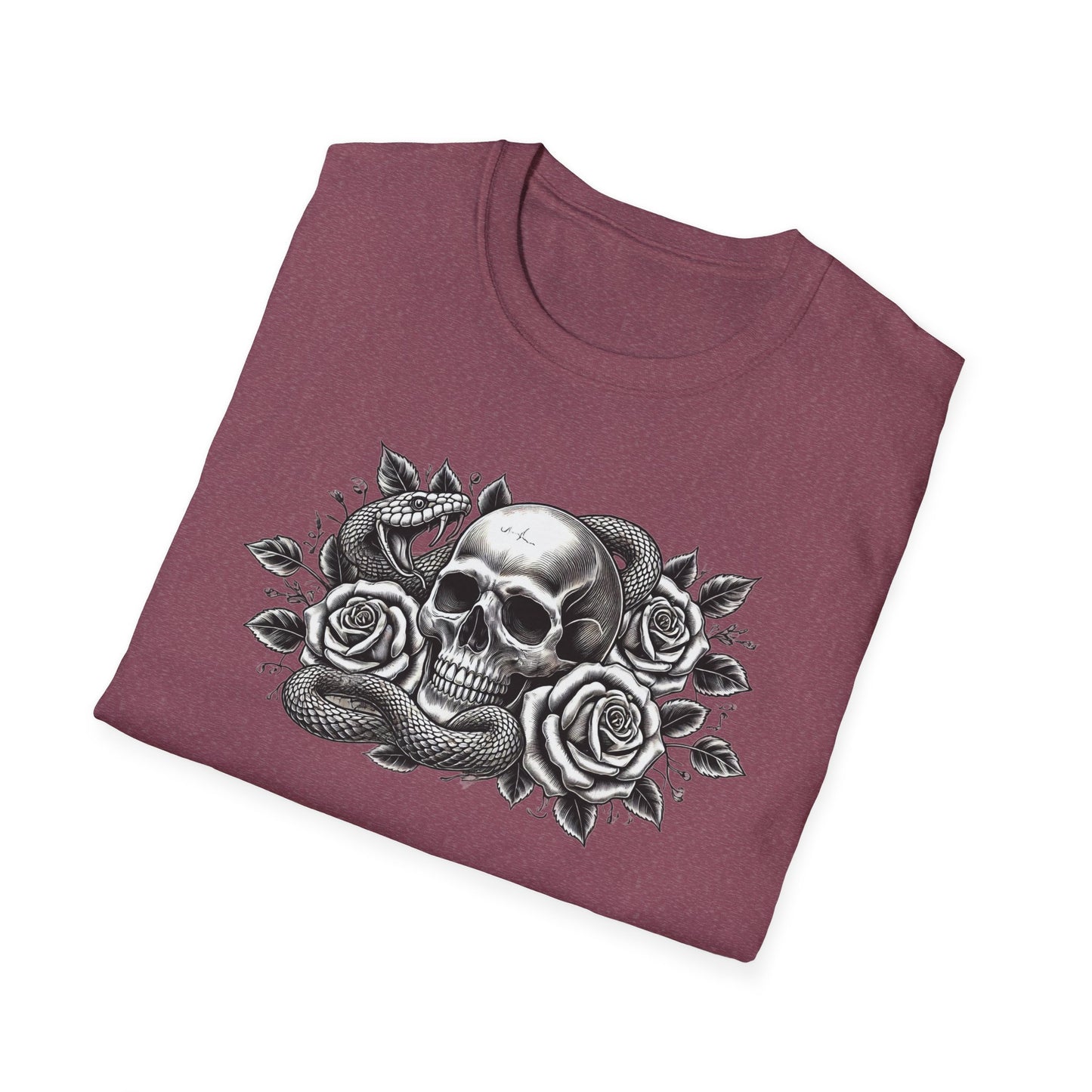 Gothic Skull Rose & Snake Unisex Softstyle T-Shirt