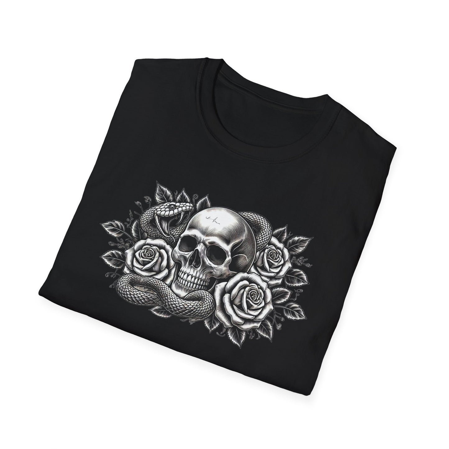 Gothic Skull Rose & Snake Unisex Softstyle T-Shirt