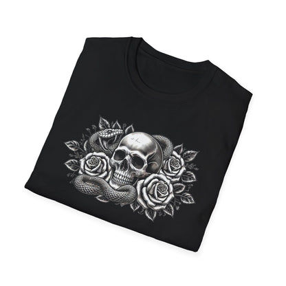 Gothic Skull Rose & Snake Unisex Softstyle T-Shirt