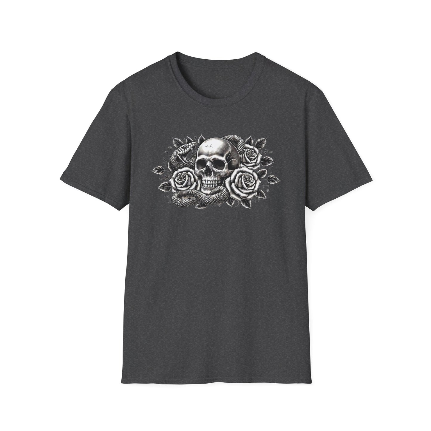 Gothic Skull Rose & Snake Unisex Softstyle T-Shirt