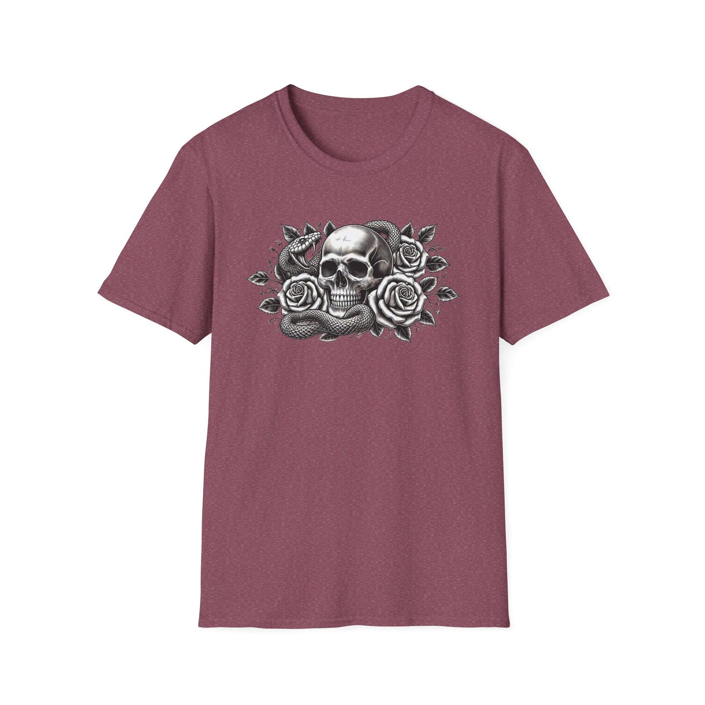 Gothic Skull Rose & Snake Unisex Softstyle T-Shirt