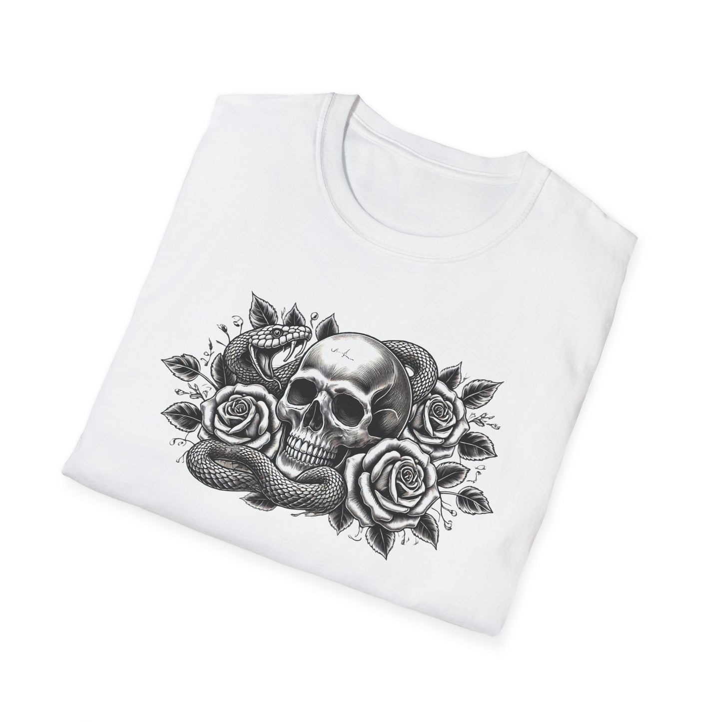 Gothic Skull Rose & Snake Unisex Softstyle T-Shirt