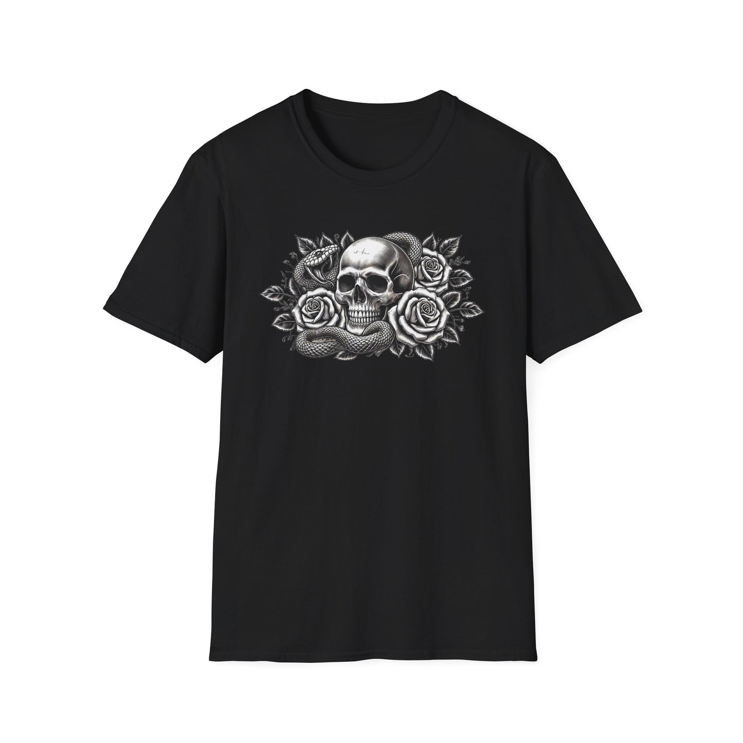 Gothic Skull Rose & Snake Unisex Softstyle T-Shirt