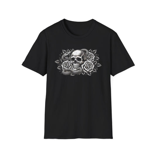 Gothic Skull Rose & Snake Unisex Softstyle T-Shirt