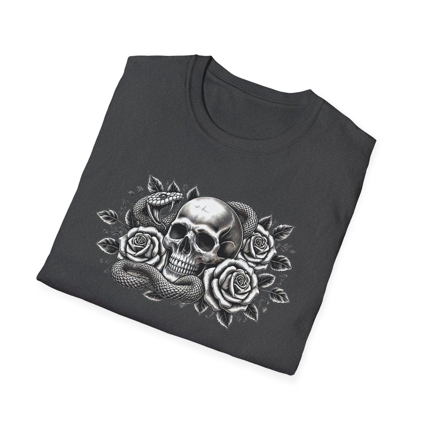 Gothic Skull Rose & Snake Unisex Softstyle T-Shirt